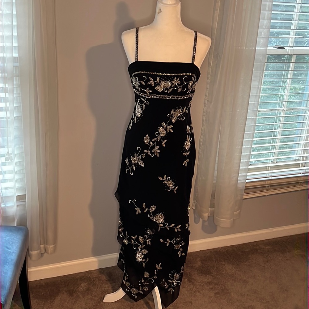 Black Evening, Black Tie, Wedding, Party Dress with Hand Sown Sequins